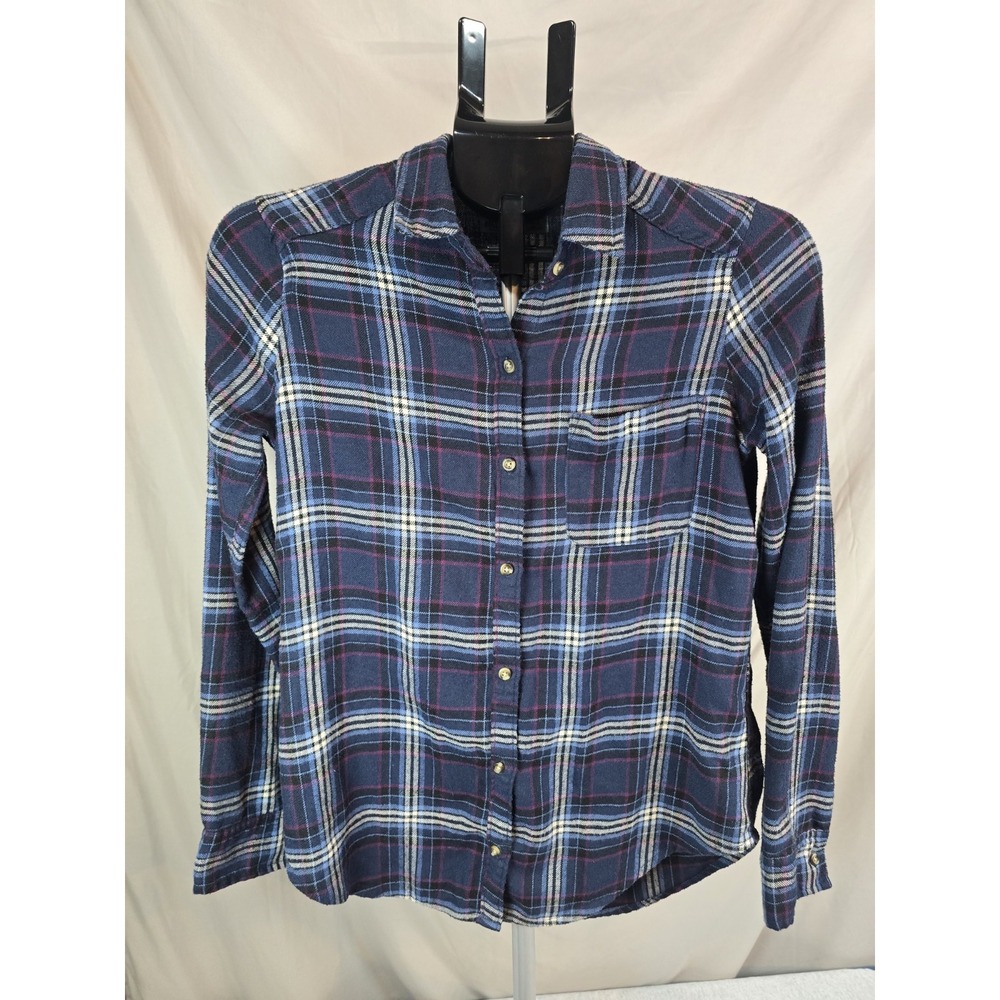 HOLLISTER WOMEN'S SHIRT BLUE PLAID XS BOYFRIEND FIT BUTTON UP TOP CASUAL